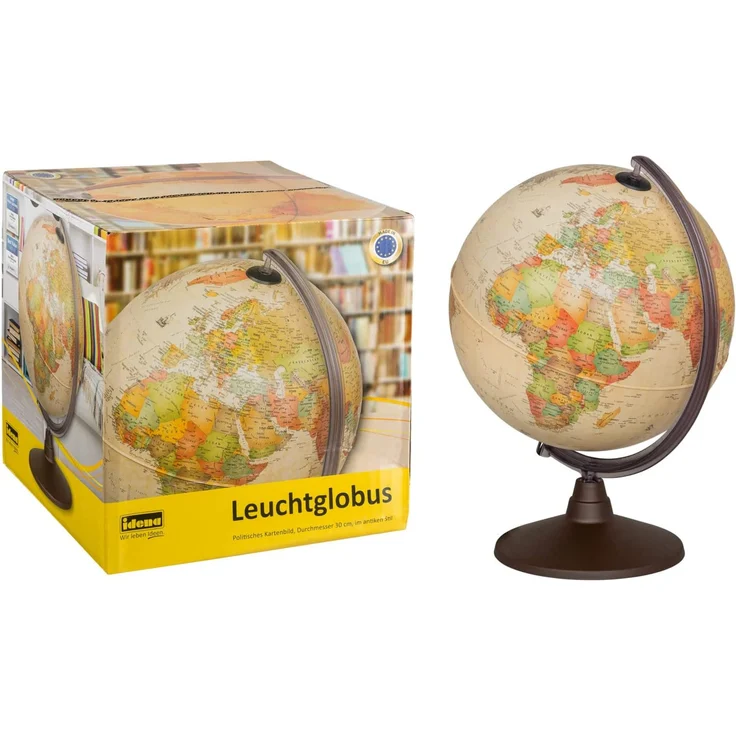 Idena 22904 - Leuchtglobus, im antiken Stil, mit LED Beleuchtung und Ein- und Ausschalter, Durchmesser ca. 30 cm, physikalisches und politisches Kartenbild – Bild 3