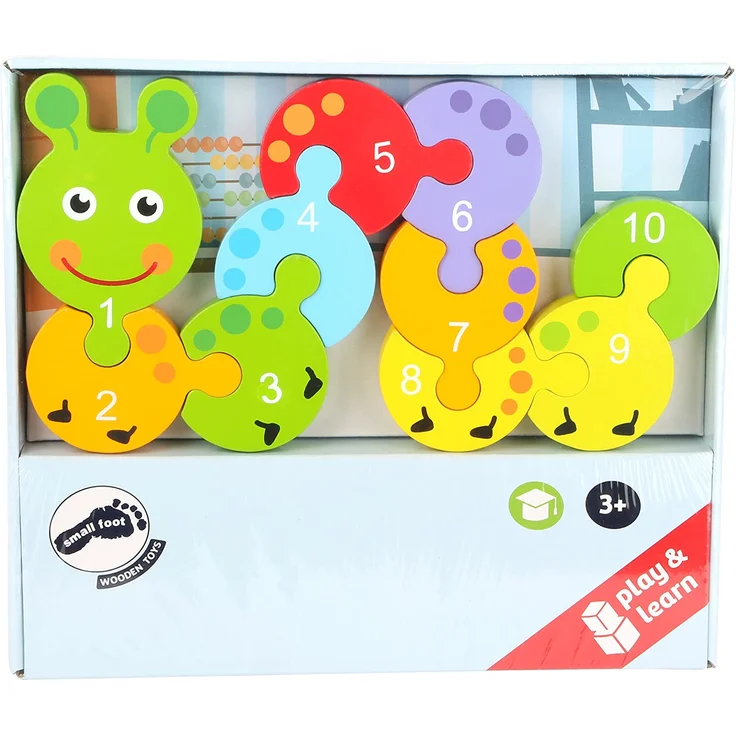 Small Foot 10717 Zahlenpuzzle aus kunterbuntem Holz in Raupen-Form, zehn nummerierte Puzzle-Teile, fördert Zahlenverständnis, Feinmotorik und Konzentration – Bild 3