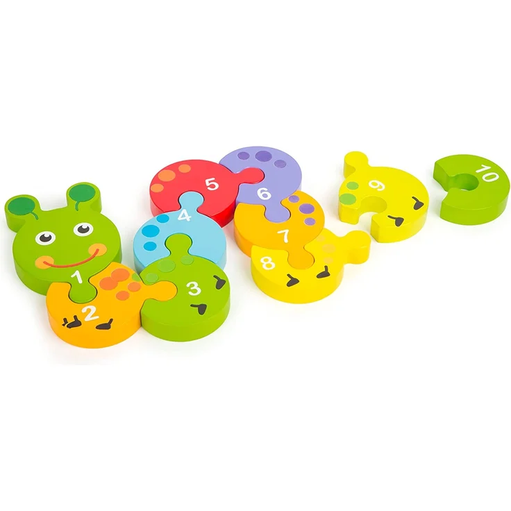 Small Foot 10717 Zahlenpuzzle aus kunterbuntem Holz in Raupen-Form, zehn nummerierte Puzzle-Teile, fördert Zahlenverständnis, Feinmotorik und Konzentration – Bild 2