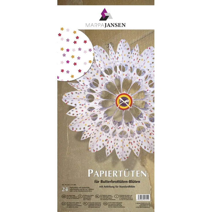 MarpaJansen Papiertüten für Deko-Sterne/Blüten - Bastelset - Butterbrottüten - (10 x 22 cm, 24 Stück) - inkl. Bastelanleitung - Streu-Blümchen