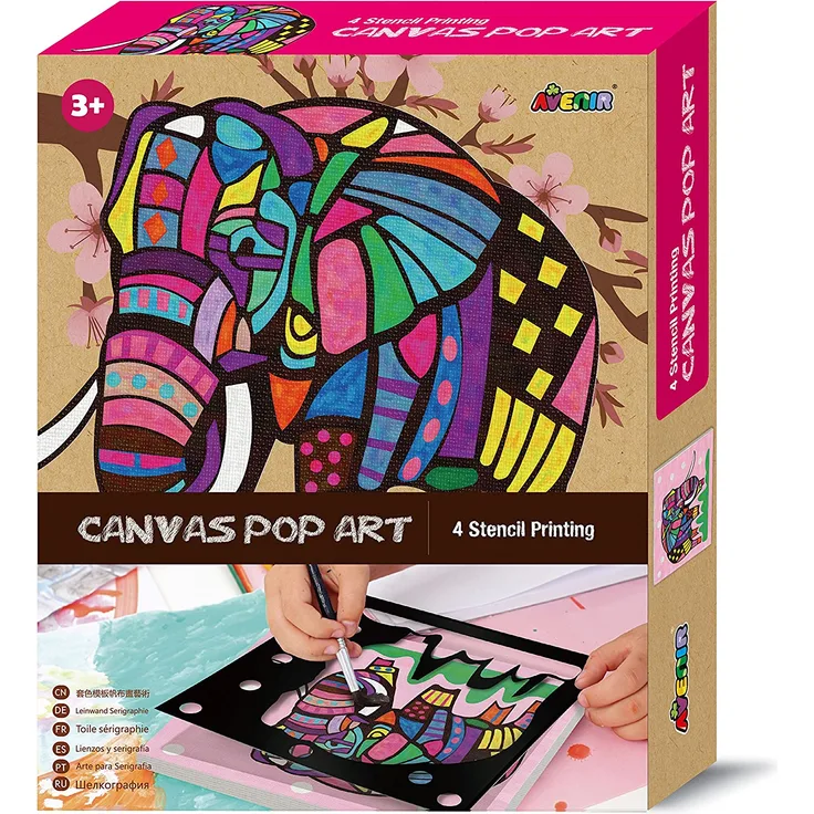 Avenir 01342 Bastelset, Canvas Pop Art Malset, DIY Malerei, Kreativset für Kinder, Motiv Elefant, Mehrfarbig