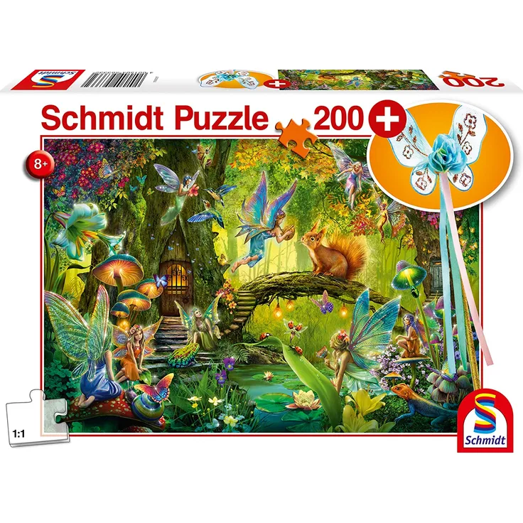 Schmidt Spiele Puzzle 56333 Feen im Wald, iklusive Feenstab, Kinderpuzzle, 200 Teile, bunt