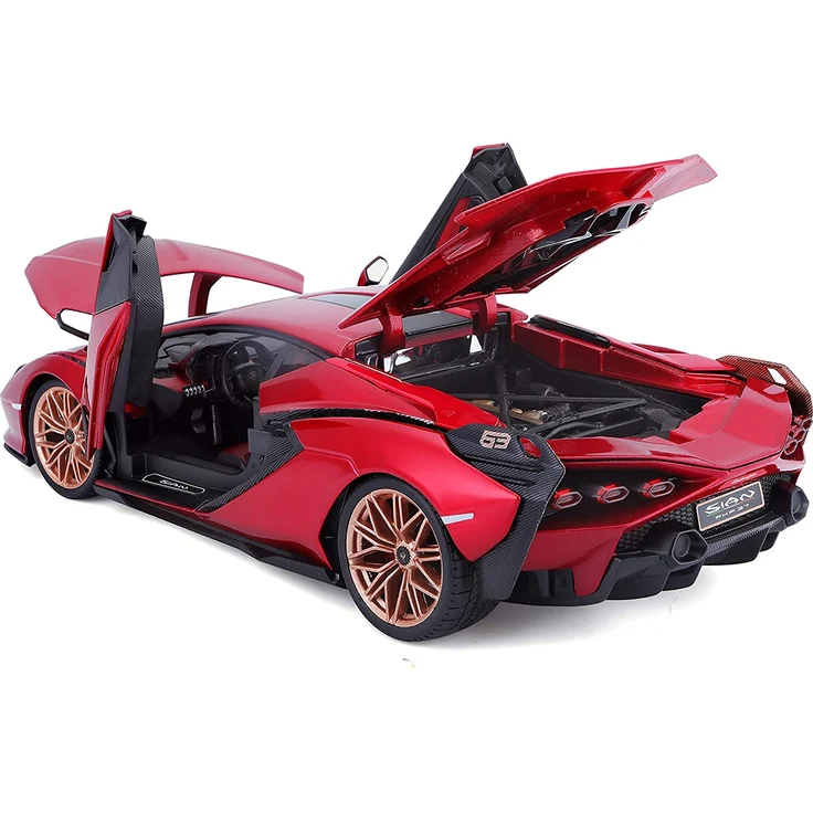 Bburago Lamborghini Sian FKP 37: Modellauto im Maßstab 1:18, Türen, Kofferraum und Motorhaube beweglich, lenkbar, 26 cm, rot (18-11046R), Farbig – Bild 4