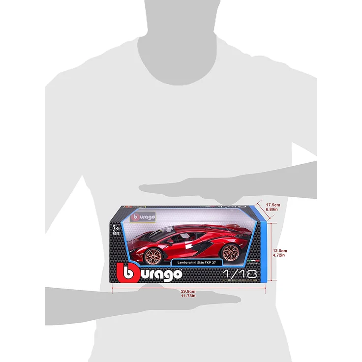 Bburago Lamborghini Sian FKP 37: Modellauto im Maßstab 1:18, Türen, Kofferraum und Motorhaube beweglich, lenkbar, 26 cm, rot (18-11046R), Farbig – Bild 8