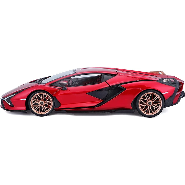 Bburago Lamborghini Sian FKP 37: Modellauto im Maßstab 1:18, Türen, Kofferraum und Motorhaube beweglich, lenkbar, 26 cm, rot (18-11046R), Farbig – Bild 11