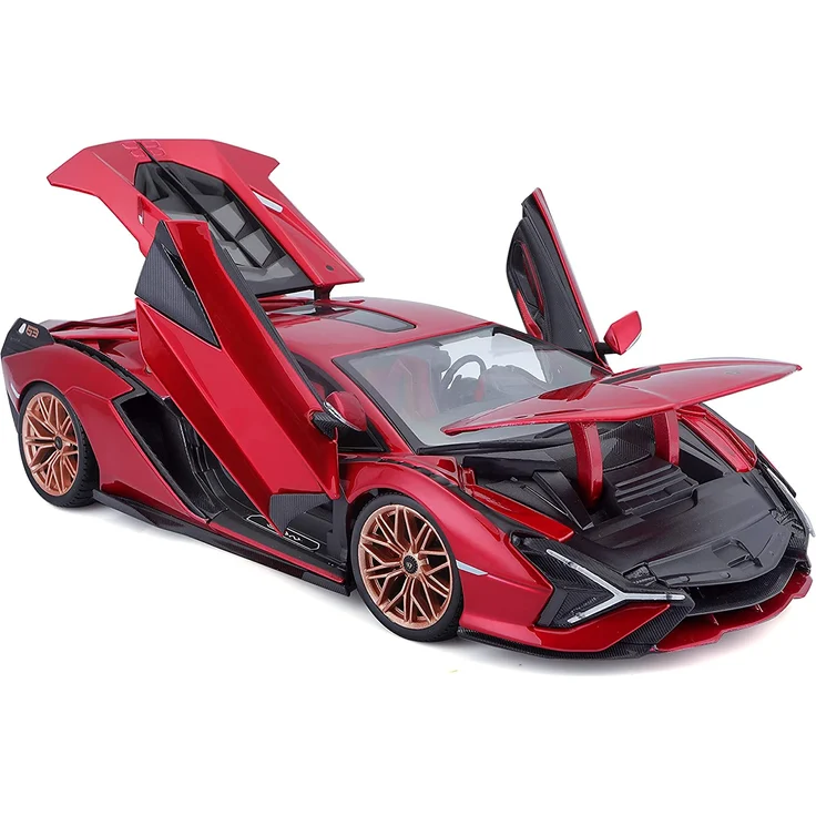 Bburago Lamborghini Sian FKP 37: Modellauto im Maßstab 1:18, Türen, Kofferraum und Motorhaube beweglich, lenkbar, 26 cm, rot (18-11046R), Farbig – Bild 5