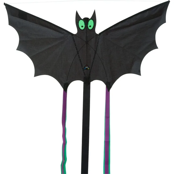 HQ 100039 - Bat Black 'S' Kinderdrachen Einleiner, ab 5 Jahren, 30x60cm, inkl. 10kp Polyesterschnur 25m auf Griff, 2-4 Beaufort
