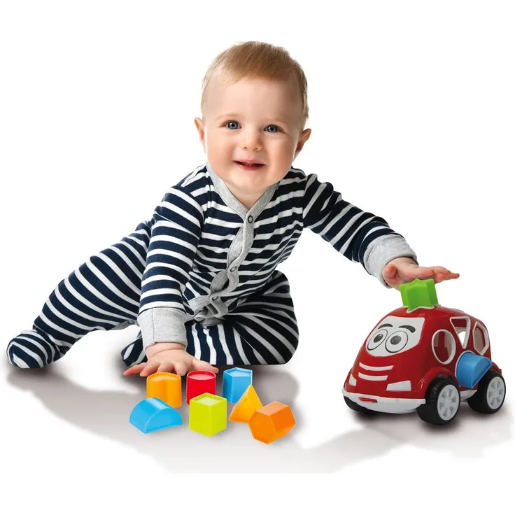 Jamara 460290 Kinderlernspiel Formauto Rot-Nachziehauto, fördert Spielspaß & Feinmotorik, Steckspiel mit 10 Elementen in Insgesamt 5 verschiedenen Formen & Farben, Heckklappe Öffnen