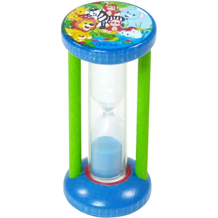 Hess Holzspielzeug 14585 - Zahnputzuhr aus Holz für Kinder, Serie Dschungel, inkl. Sanduhr mit farbigem Sand, handgefertigt, zur täglichen Nutzung beim Zähneputzen
