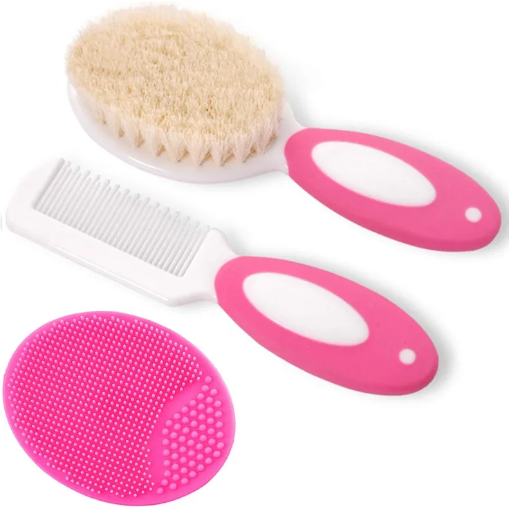 Baby haarbürste und Kamm Set für Neugeborene & Kleinkinder | Natürliche Weiche Ziegenborsten | Ideal für Cradle Cap | Geschenk zur Baby registrierung (Rosenrot) - Preisvergleich