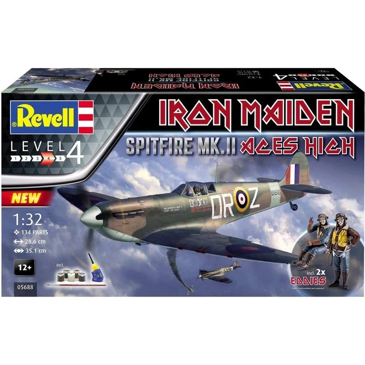 Revell 05688 Iron Maiden Fan-Edition Spitfire Mk.II Aces High originalgetreuer Modellbausatz, mit Basis-Zubehör, 28,6 cm, 1/32 – Bild 2