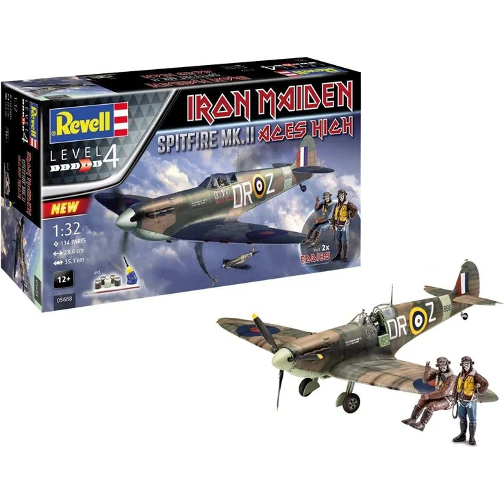 Revell 05688 Iron Maiden Fan-Edition Spitfire Mk.II Aces High originalgetreuer Modellbausatz, mit Basis-Zubehör, 28,6 cm, 1/32