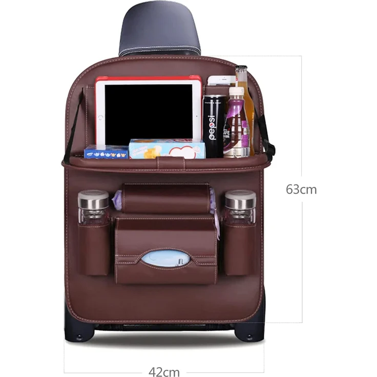 Ergocar Auto Organizer Rückenlehnenschutz Luxus Autositzschutz aus PU-Leder mit faltbarem Tablethalter wasserdicht Rückenlehnenschutz Rückenlehnen-Tasche für Kinder (Mokka - 2 Pack) – Bild 7