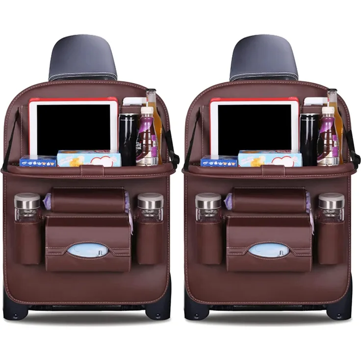 Ergocar Auto Organizer Rückenlehnenschutz Luxus Autositzschutz aus PU-Leder mit faltbarem Tablethalter wasserdicht Rückenlehnenschutz Rückenlehnen-Tasche für Kinder (Mokka - 2 Pack)