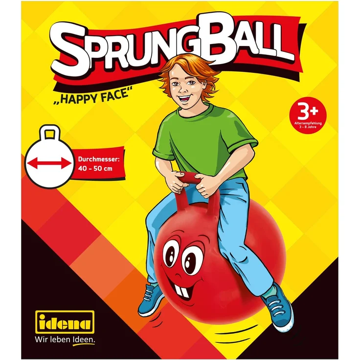 Idena 40093 - Sprungball Happy Face in rot, Durchmesser ca. 45 - 50 cm, belastbar bis 50 kg, ideal für Sommer, Park oder Kindergarten – Bild 2