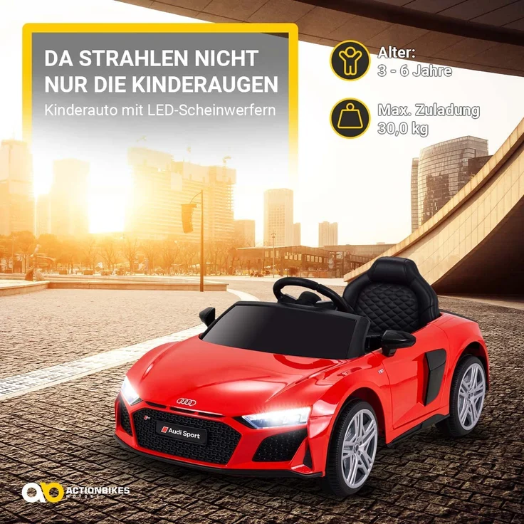 Audi R8 Spyder Kinder-Elektroauto, lizenziertes Kinderfahrzeug, 60 Watt Kinderauto, mit USB, schwarz – Bild 3