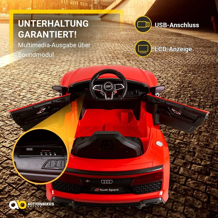 Audi R8 Spyder Kinder-Elektroauto, lizenziertes Kinderfahrzeug, 60 Watt Kinderauto, mit USB, schwarz – Bild 8