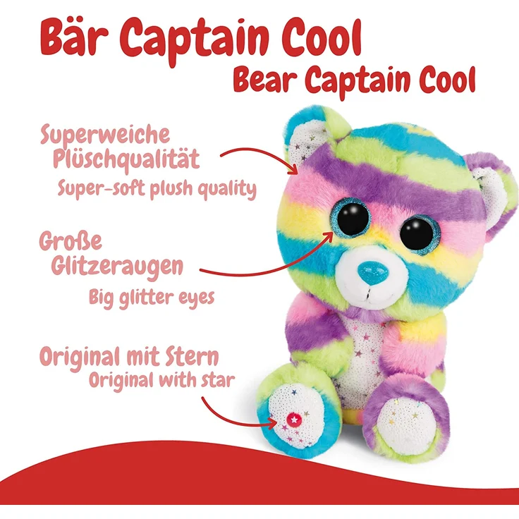 NICI 46321 Glubschis Kuscheltier Bär Captain Cool 25cm, Flauschiges Plüschtier mit großen Glitzeraugen, süßes Stofftier für Kinder und Kuscheltierliebhaber, bunt – Bild 3