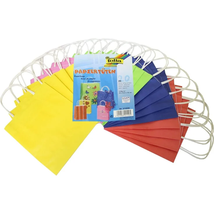 folia 21209 - Papiertüten aus Kraftpapier, Geschenktüten, 20 Stück, ca. 12 x 5,5 x 15 cm, farbig sortiert - zum Basteln, Verzieren und Verschenken – Bild 2