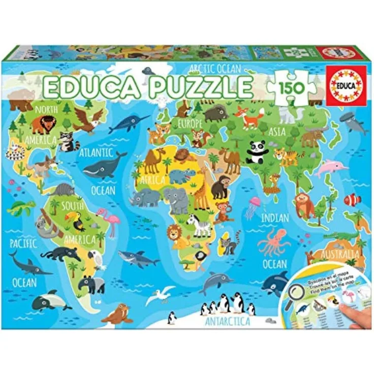 Educa Borras - 150 Tier-Weltkarte Puzzle,150 Teile (18115)
