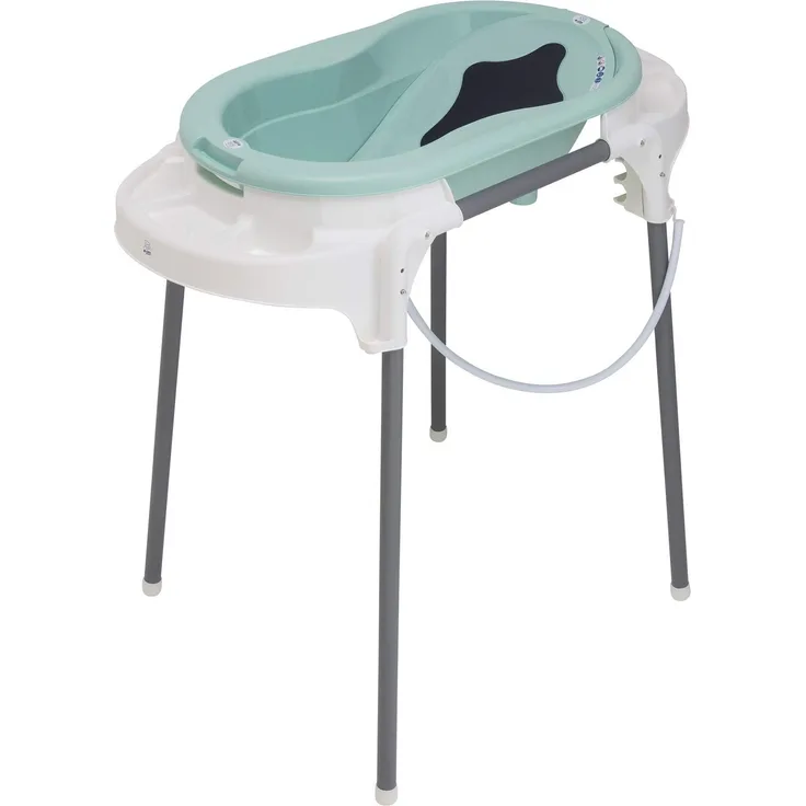 Rotho Babydesign TOP Badestation, Mit Baby Badewanne, Wannenständer, Wanneneinsatz und Ablaufschlauch, 0-12 Monate, Grün, 21042 0266 01