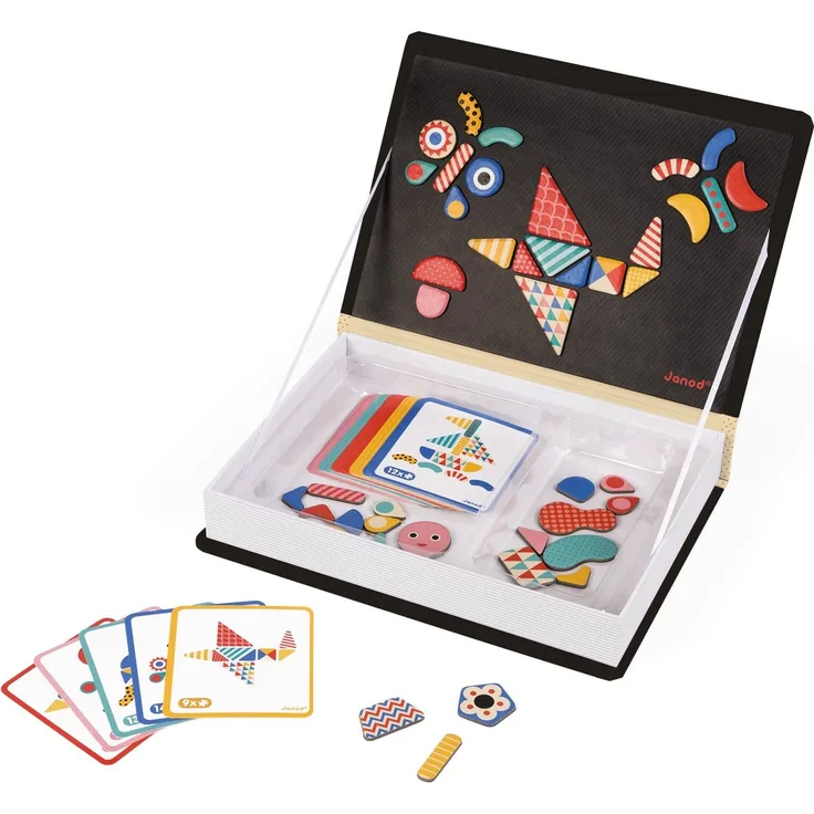 Janod J02720 Magnéti'book, 43 Magnets Magneti'Book Moduloform Formen Und Muster, Schwarz