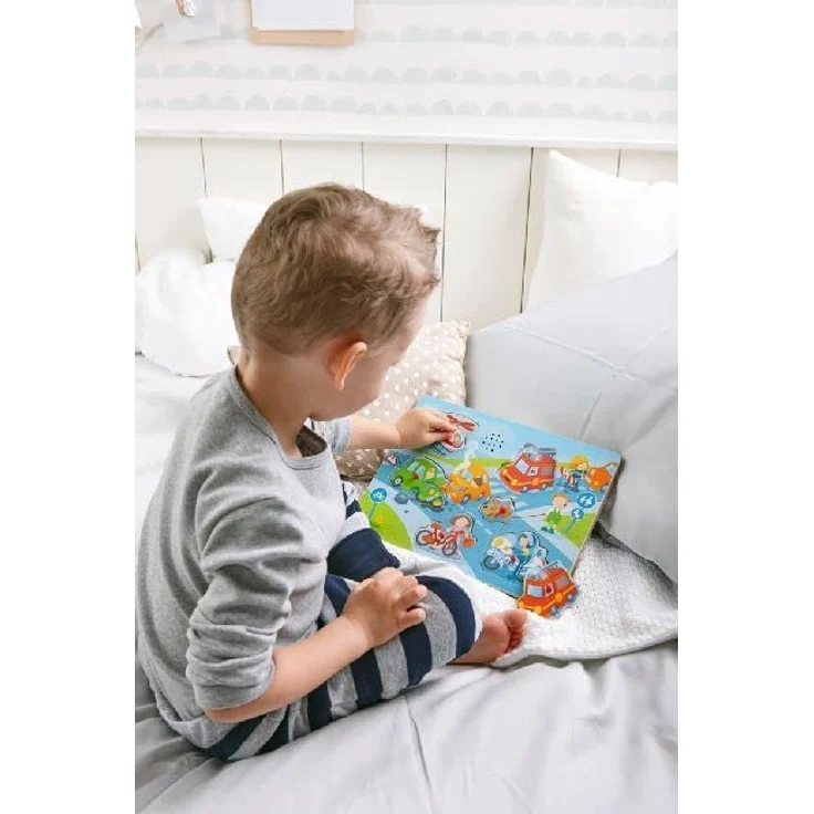 HABA 303180 - Sound-Greifpuzzle In der Stadt | Kinderpuzzle ab 2 Jahren mit spannenden Stadtmotiven | Typische Stadtgeräusche sorgen für extra Spaß – Bild 4