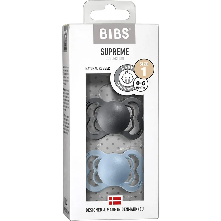 BIBS Schnuller Supreme Baby Blue / Iron Latex 0-6 Monate, 2 Stk. – Bild 3