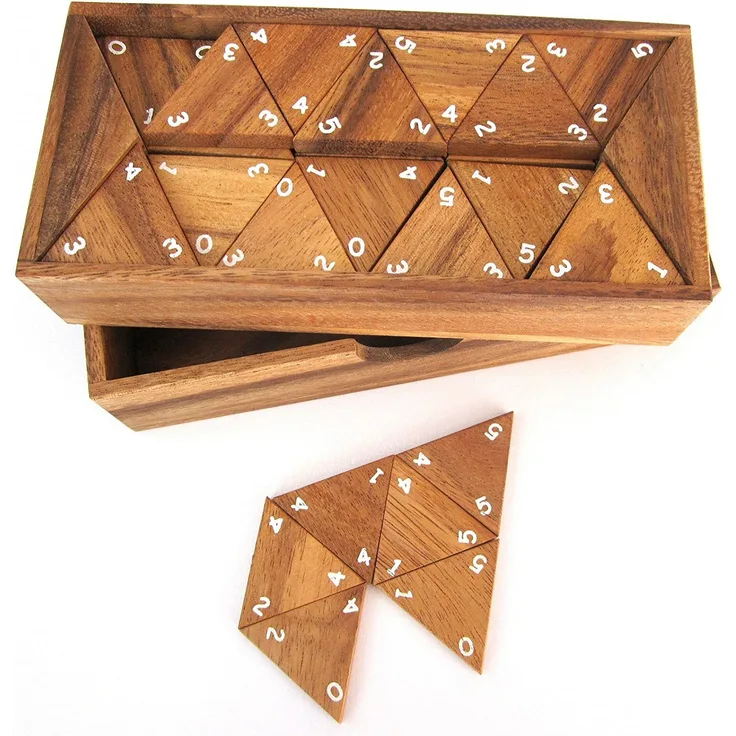 Tridomino mit Zahlen für 2 bis 6 Spieler - mit 56 Spielsteinen im Holzkasten