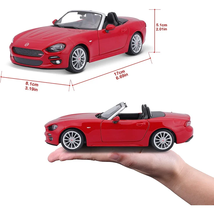 Bauer Spielwaren 18-21083R Fiat 124 Spider Modellauto im Maßstab 1:24, rot – Bild 6