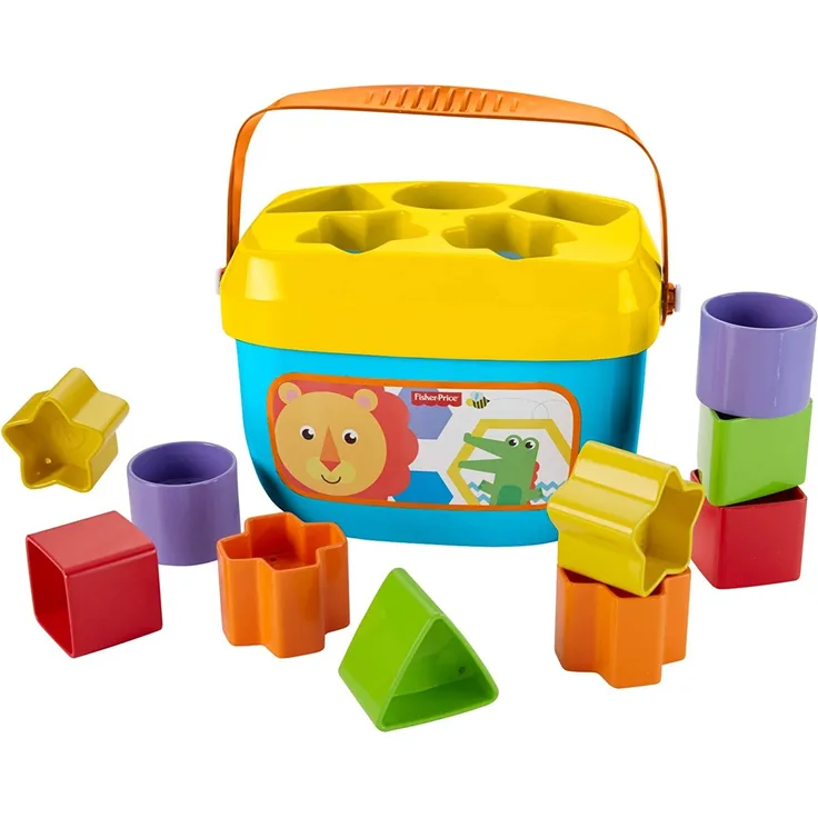 Fisher-Price FFC84 - Babys Erste Bausteine Baby Spielzeug Formensortierspiel mit Spielwürfeln und Eimer zum Verstauen ab 6 Monaten