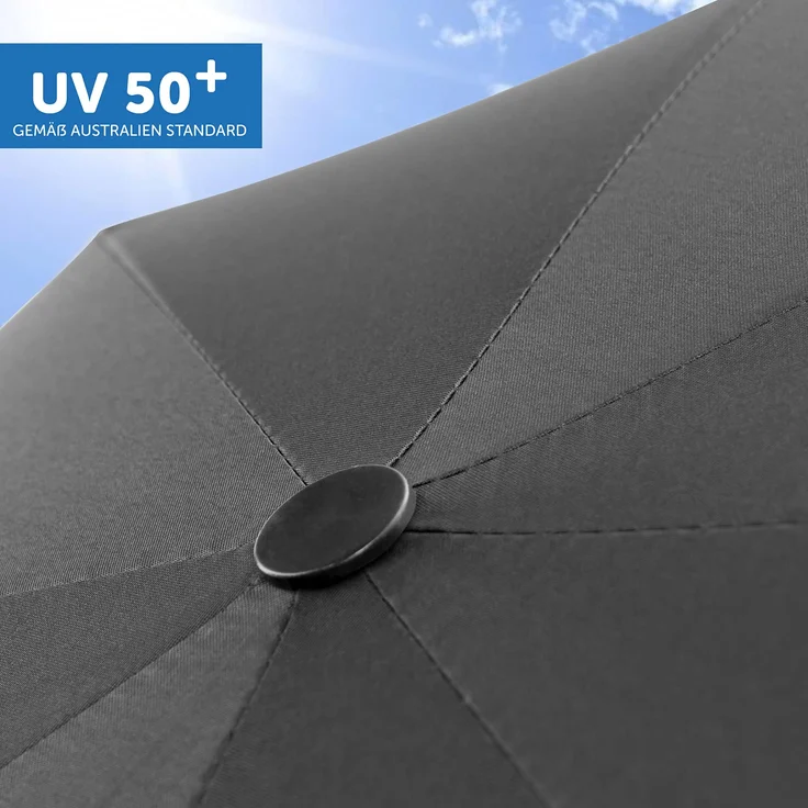 Zamboo Universal Sonnenschirm Sonnenschutz für Kinderwagen & Buggy - UV Schutz 50+ / 73 cm Durchmesser - Biegsamer Schirm mit Universalhalterung für Rund- und Ovalrohre - Schwarz – Bild 7
