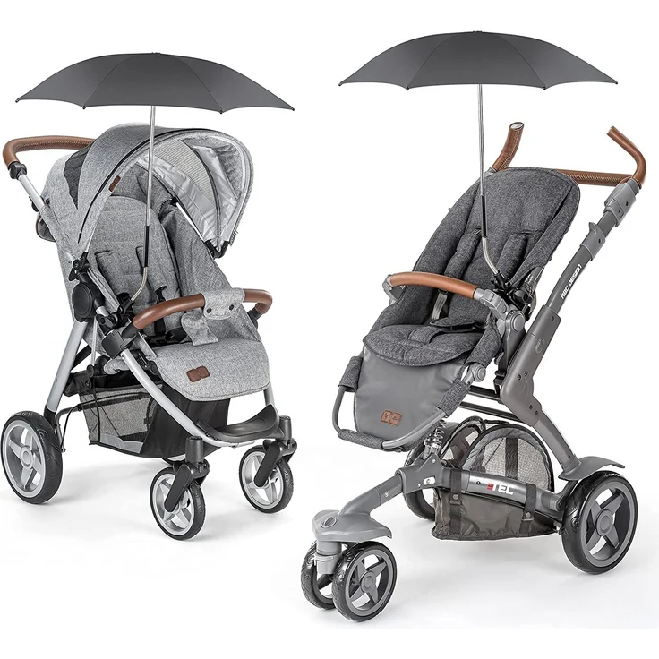 Zamboo Universal Sonnenschirm Sonnenschutz für Kinderwagen & Buggy - UV Schutz 50+ / 73 cm Durchmesser - Biegsamer Schirm mit Universalhalterung für Rund- und Ovalrohre - Schwarz – Bild 6