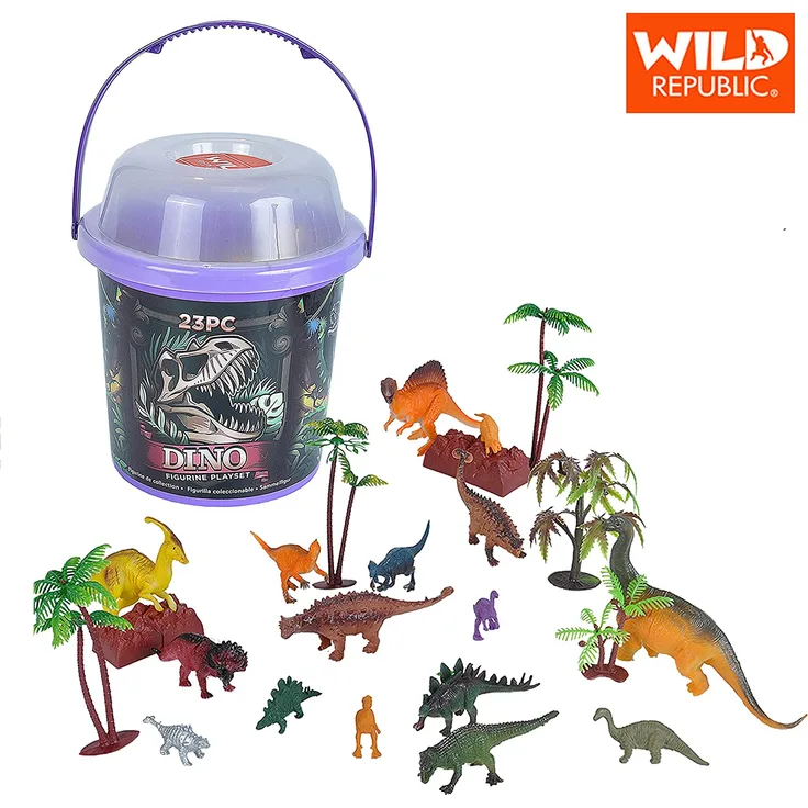 Wild Republic 22113 Spielfiguren-Set Dinosaurier, Spieleimer, Adventure Bucket, 20 cm, 23-teilig, Multi