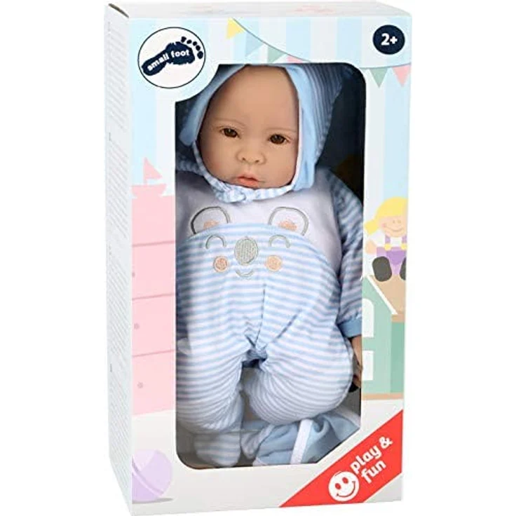 Small Foot 11238 Puppe Lukas inkl. ausziehbarer Bekleidung, Schnuller und weicher Kuscheldecke, blau Spielzeug – Bild 4
