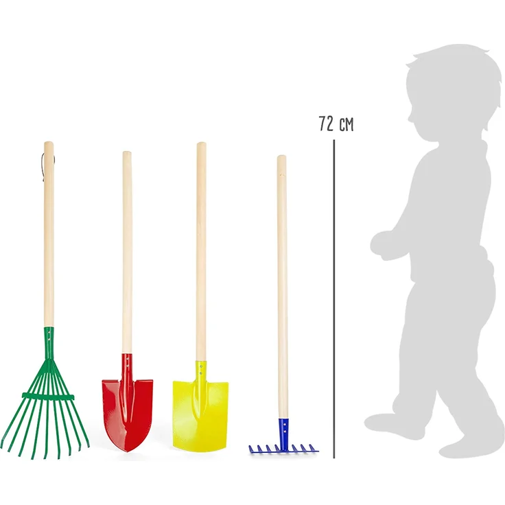 small foot 10838 Gartenwerkzeug-Set 'Kunterbunt' aus Holz und Metall, Rechen, Schaufel, Spaten und Harke, ab 3 Jahren – Bild 5