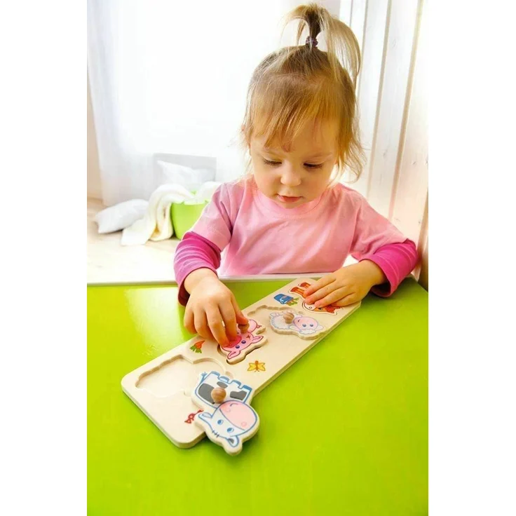 HABA 301939 - Greifpuzzle Bauernhof-Tierkinder, 4-teiliges Holzpuzzle mit Tiermotiven und großen Holzknöpfen zum Greifen, Holzspielzeug ab 12 Monaten - Preisvergleich – Bild 3