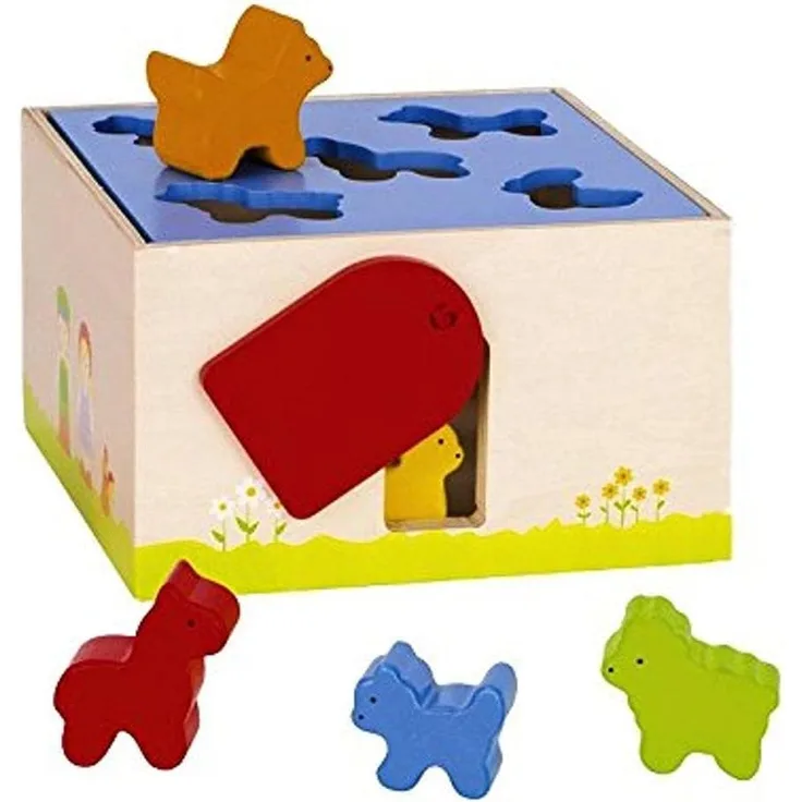 Goki 58665 Sort box 'Bauernhoftiere' 5 Tiere aus Holz