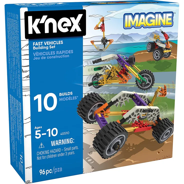 K'NEX 34696 - Bau- und Konstruktionsspielzeug Set Fast Vehicles, Baukasten Schnelle Flitzer mit 96 Teilen, Konstruktionsset für 10 Modelle, Bauset für Kinder von 5 bis 10 Jahre, Building Set