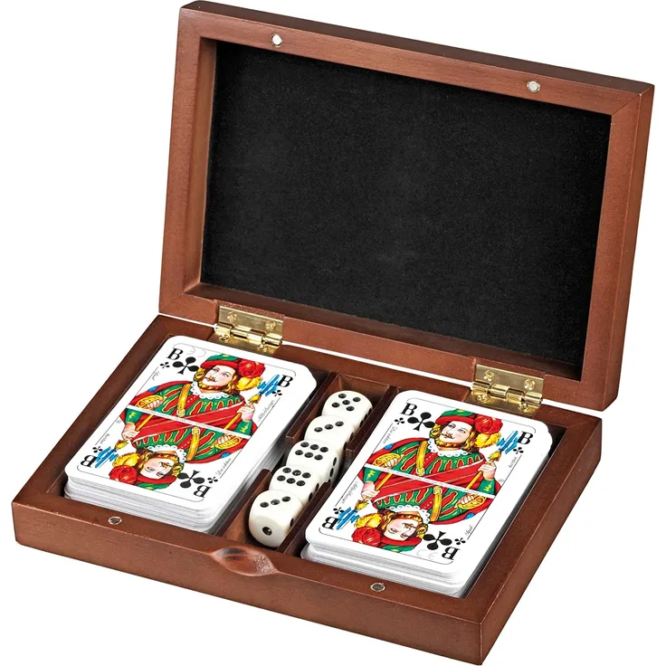 Philos 6656 - Kartenset Romme mit Würfel, Holz