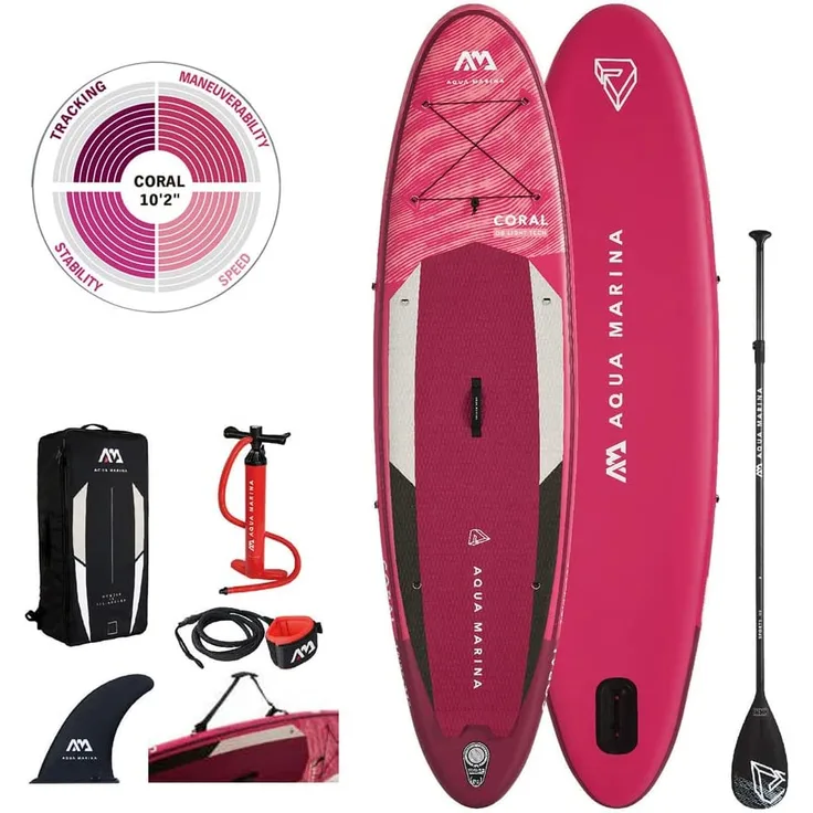 Aqua Marina Coral 2021 310 x 78 x 12 cm für Damen - aufblasbares Stand Up Paddleboard Komplett-Set