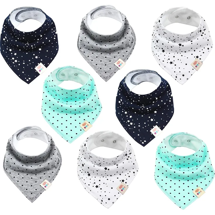 Baby Dreieckstücher 8 Stück Halstuch süße unisex aus Baumwolle mit verstellbaren Druckknöpfen Spucktuch Lätzchen für Kleinkinder Jungen und Mädchen (Set Unisex)