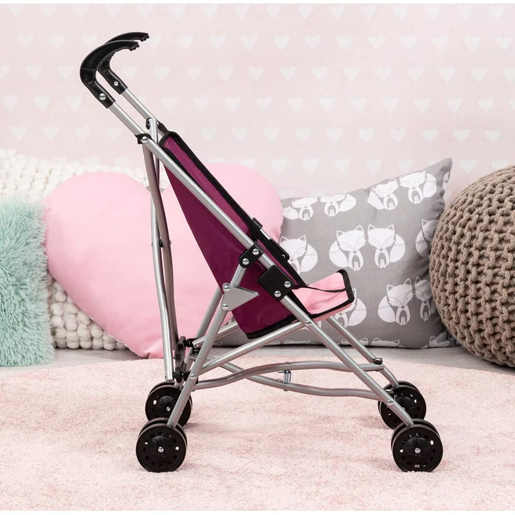 Bayer Design 30537AA Puppenbuggy, Puppenwagen mit integrierten Sicherheitsgurt, leicht faltbar, klappbar, pink, rosa, Einhornmotiv – Bild 4