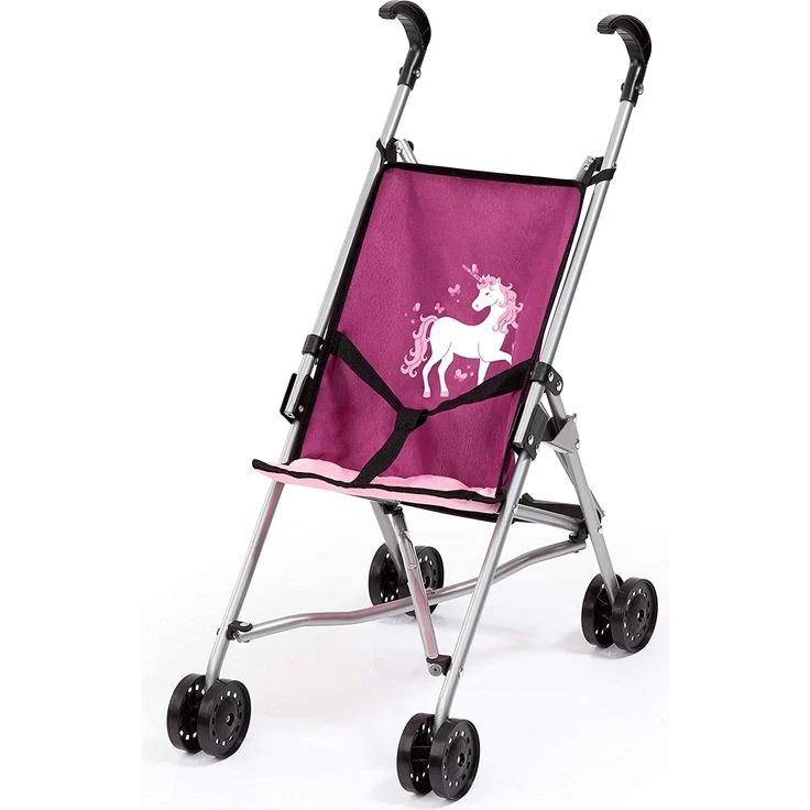 Bayer Design 30537AA Puppenbuggy, Puppenwagen mit integrierten Sicherheitsgurt, leicht faltbar, klappbar, pink, rosa, Einhornmotiv – Bild 1