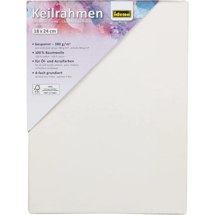 Idena 60030 - Keilrahmen mit Leinwand aus 100% Baumwolle, 380 g/m², FSC zertifiziert, für Öl- und Acrylfarben, ca. 18 x 24 cm, weiß – Bild 2