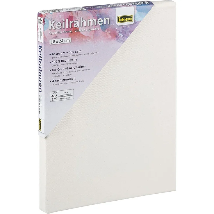 Idena 60030 - Keilrahmen mit Leinwand aus 100% Baumwolle, 380 g/m², FSC zertifiziert, für Öl- und Acrylfarben, ca. 18 x 24 cm, weiß – Bild 1