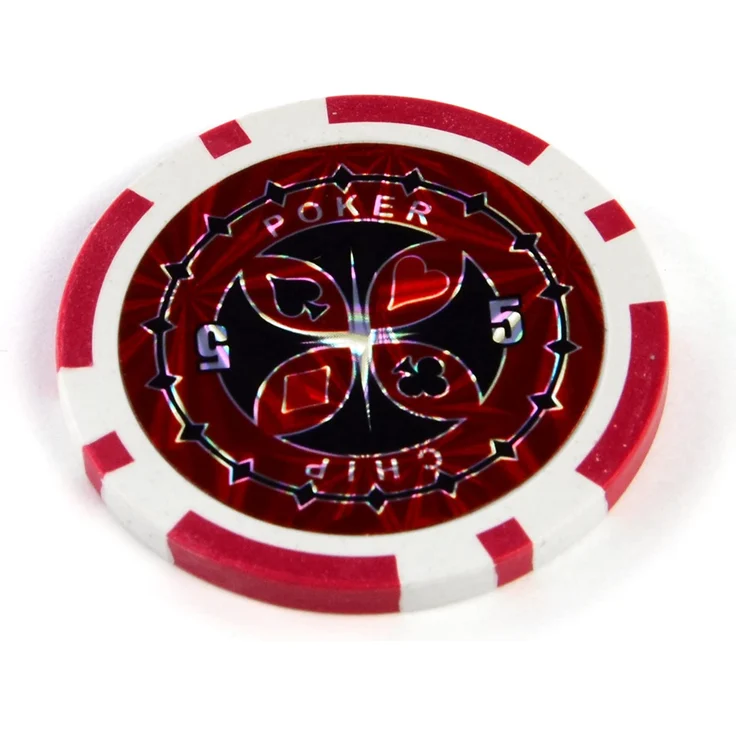 50 Poker-Chips Laser-Chips Metallkern 12g Poker Texas Hold`em Black Jack Roulette reflektierend Tokens Jetons Casino 1 Rolle Wert 1-10000 wählbar (Wert 5) – Bild 2