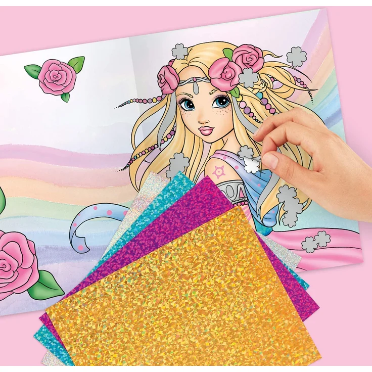 Depesche 10351 TOPModel Fantasy - Malbuch Fancy Foils, Kreativ-Buch mit Glitzerfolien und Sticker, ca. 17 x 21,2 cm – Bild 2