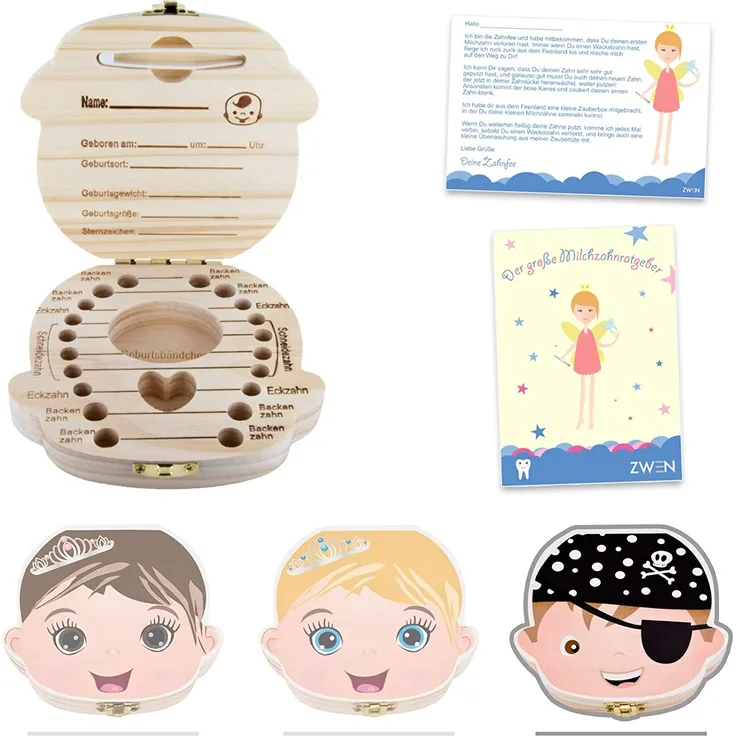 ZWEN MILCHZAHNBOX 3. 0 (Prinzessin & Pirat farbig) + süßer Zahnfeebrief I GRATIS E-Book I Milchzahndose für Mädchen & Jungen (Pirat)
