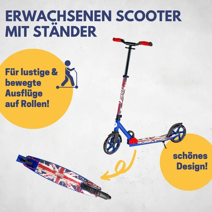 Best Sporting Scooter Union Jack 205er Rolle, aus Aluminium in England Design, klappbarer Tretroller blau – Bild 2